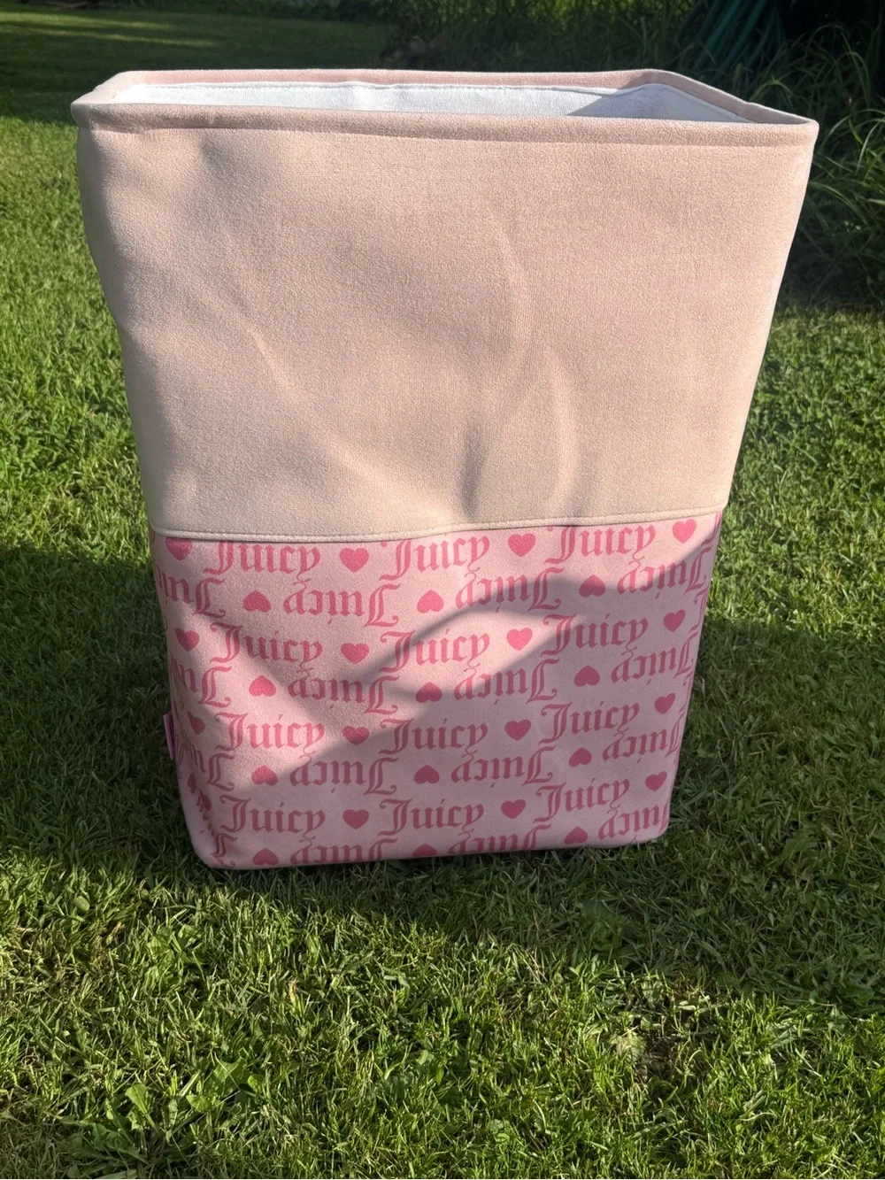 Juicy Couture Pink & Cream Fabric Storage Basket with Gold Crown